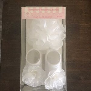 So Dorable white crochet headband and booties